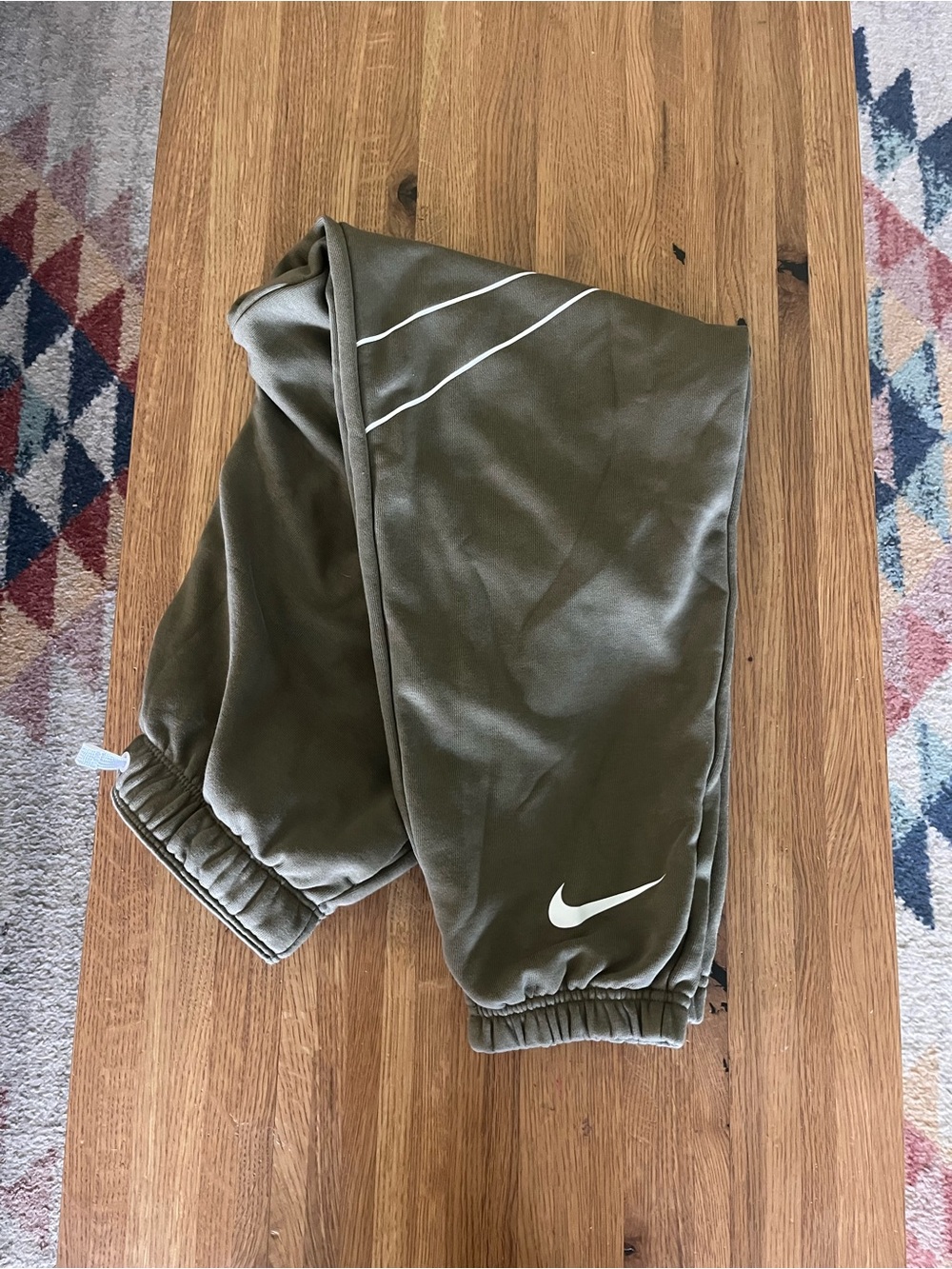Nike Kids Olive Green baggy Joggers with White Swoosh